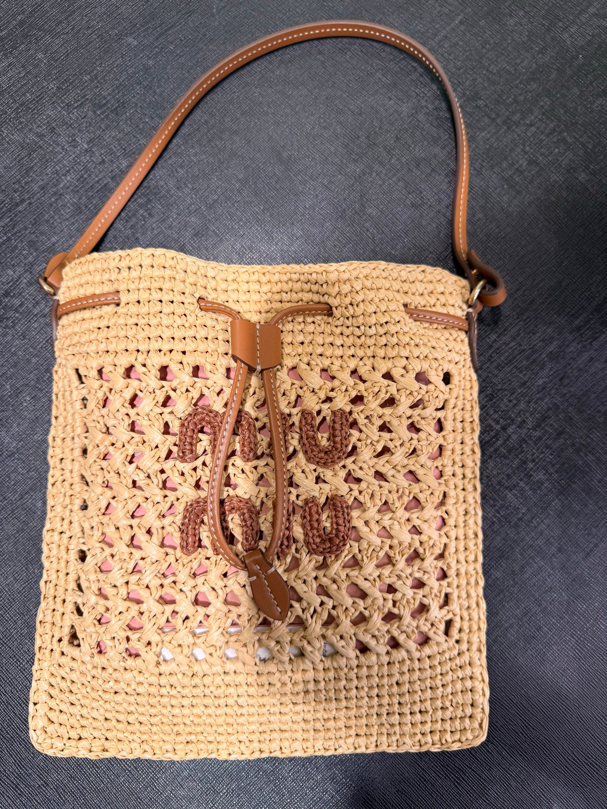 Miu Miu — Contenitore Maniglia In Paglia, Cacao+Naturale