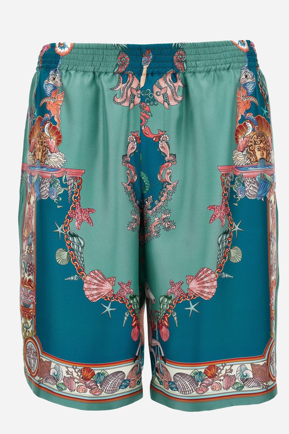 Versace — Shorts In Silk Twill Coral Theatre Print