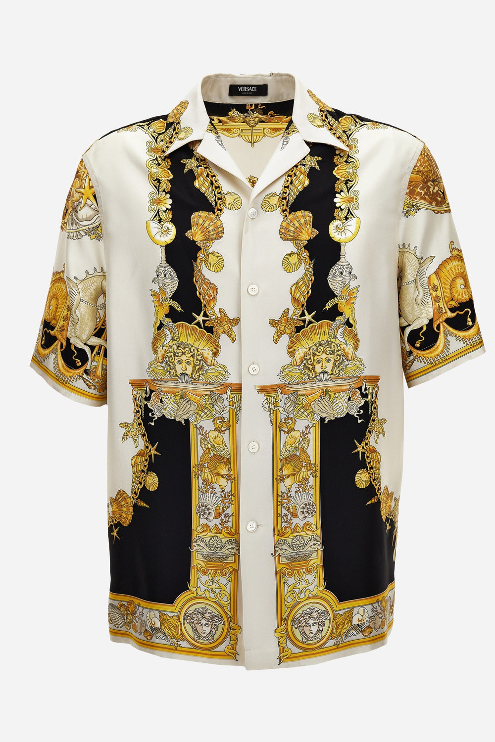 Versace — Informal Shirt In Silk Twill Coral Theatre Print