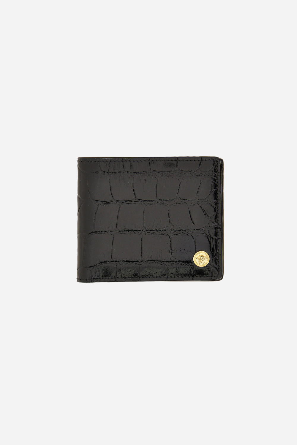 Versace — Icon Bifold Wallet W/Coin Pocket In Embossed Croc Calf Leather