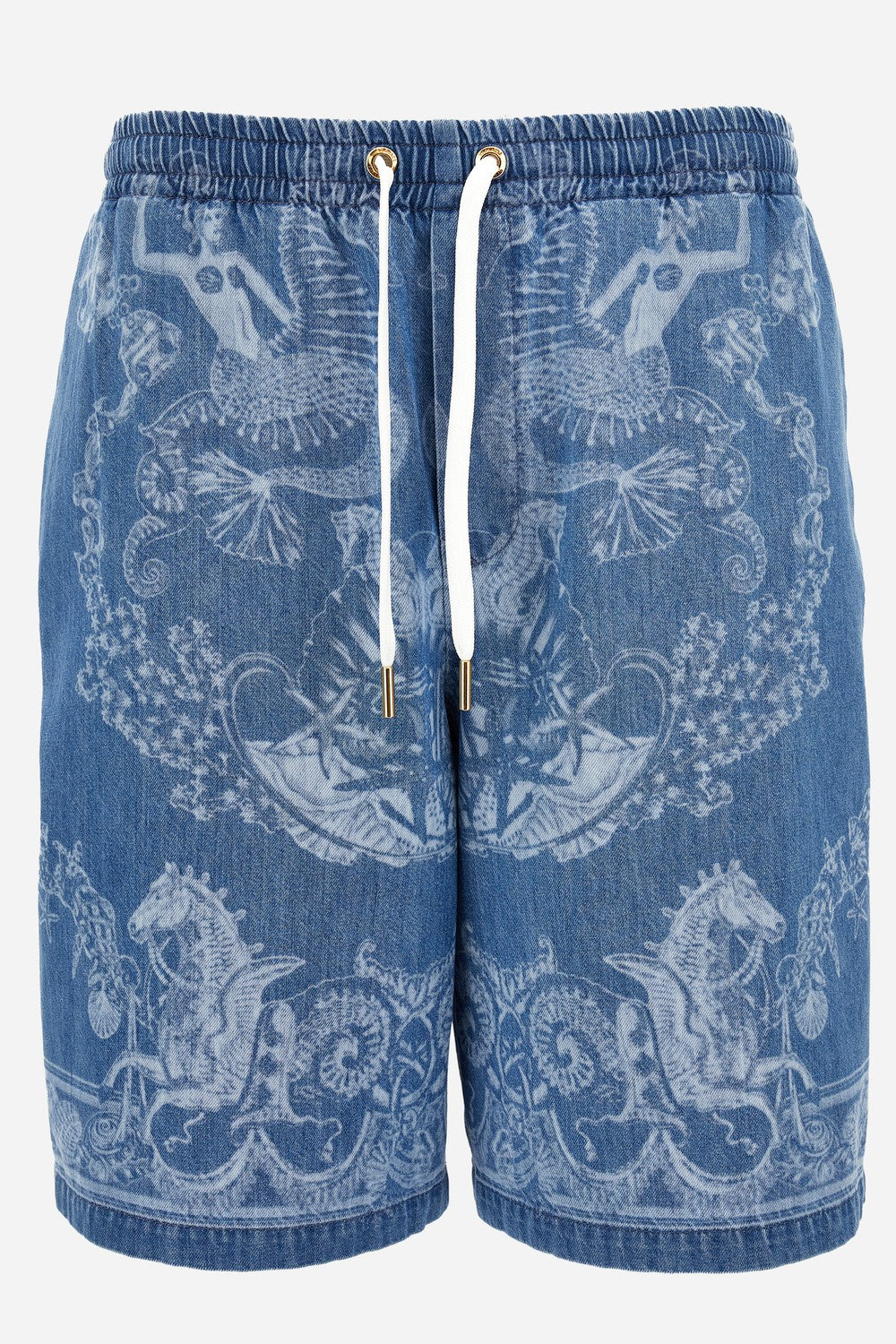 Versace — Short Denim In Stop Lasered Denim Holiday Print Medium Blue Wash