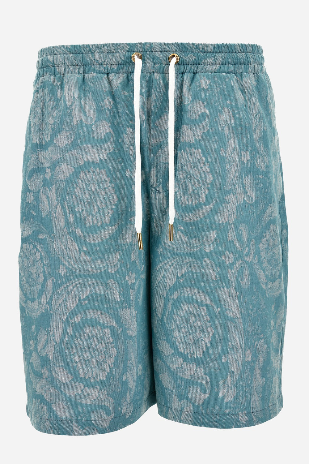 Versace — Short Denim In Denim Chambray Jacquard Barocco Rinsed
