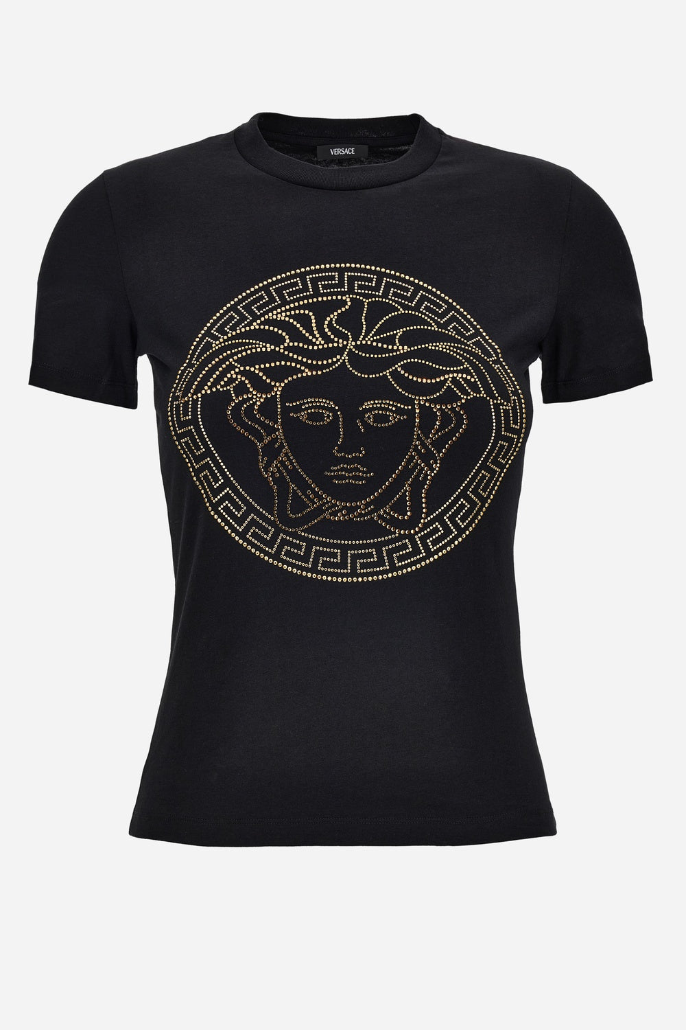 Versace — T-Shirt In Cotton Jersey Fabric With Medusa Rhinestone Embroidery-Studs