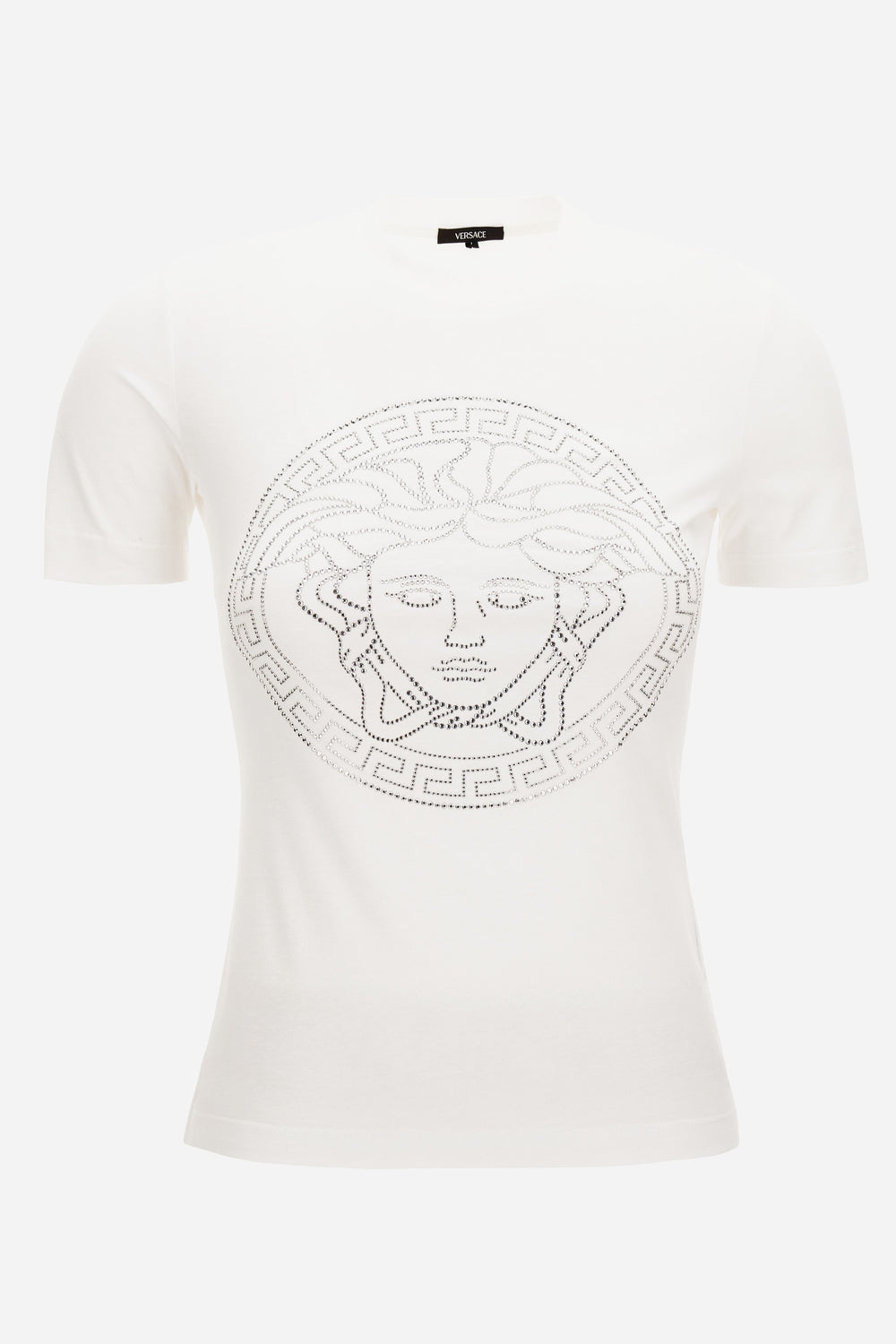 Versace — T-Shirt In Cotton Jersey Fabric With Medusa Rhinestone Embroidery-Studs