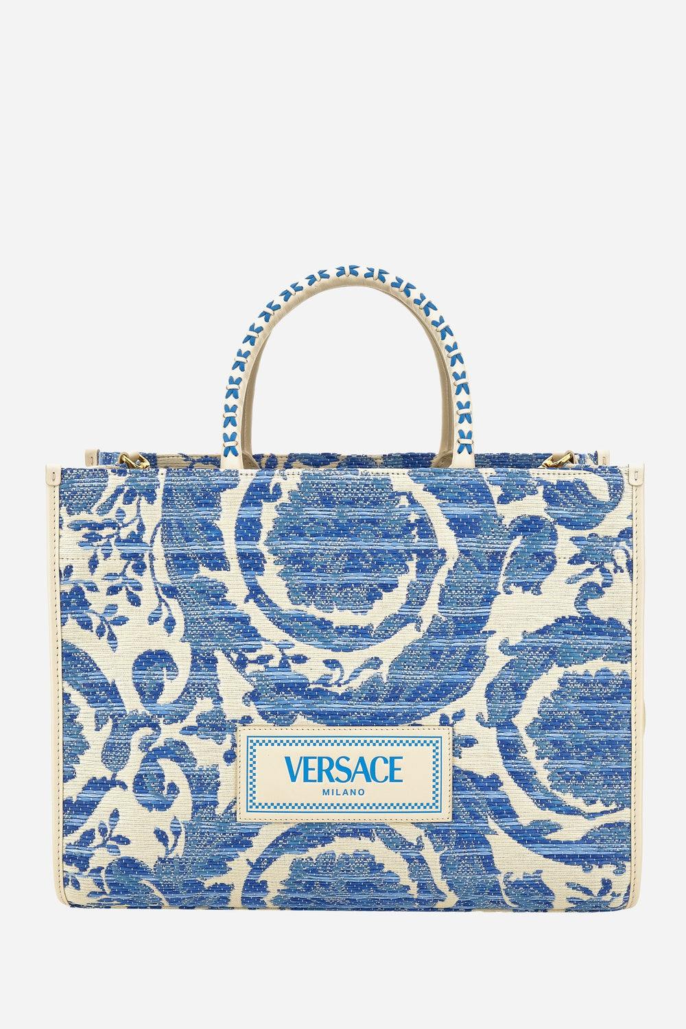 Versace — Athena Large Tote In Rafia Barocco-Calf Leather