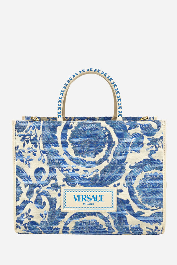 Versace — Athena Large Tote In Rafia Barocco-Calf Leather