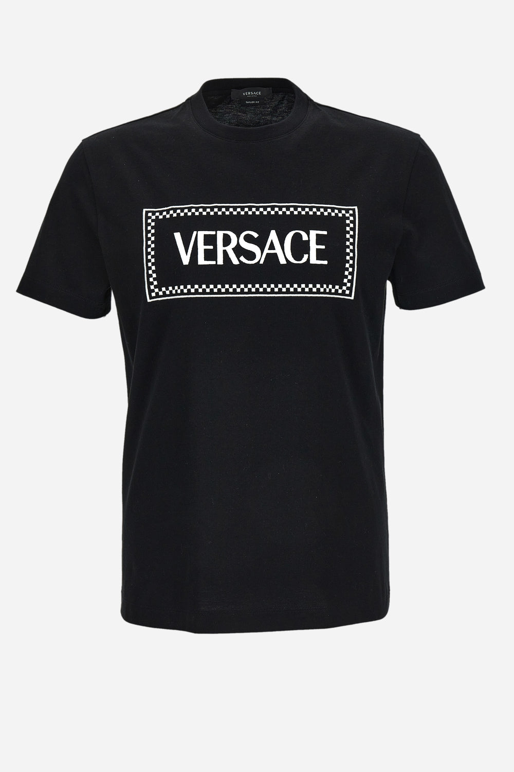 Versace — T-Shirt In Compact Cotton Jersey Fabric-Versace Label Logo Embroidery