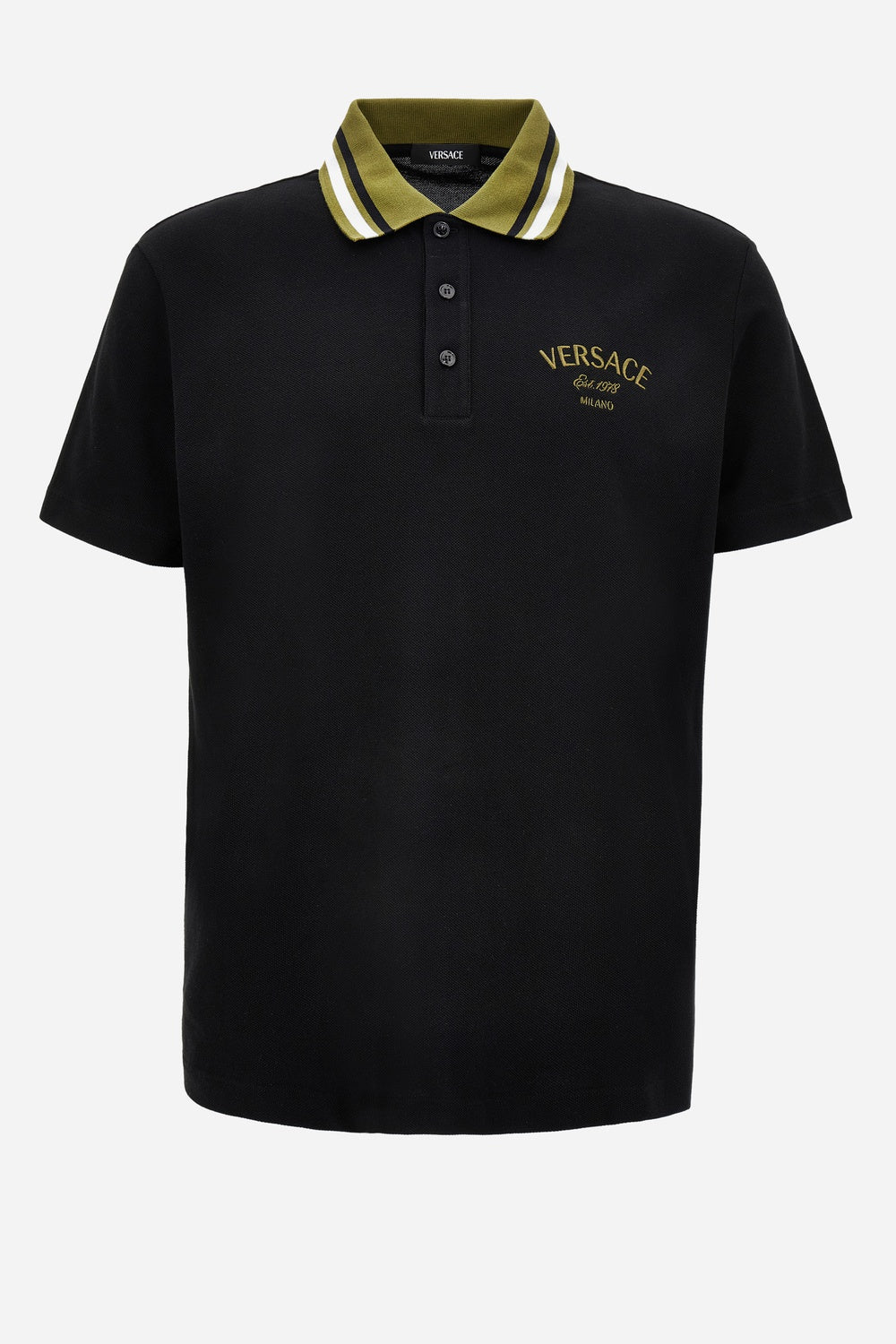 Versace — Polo In Cotton Piquet + Versace Milano Embroidery