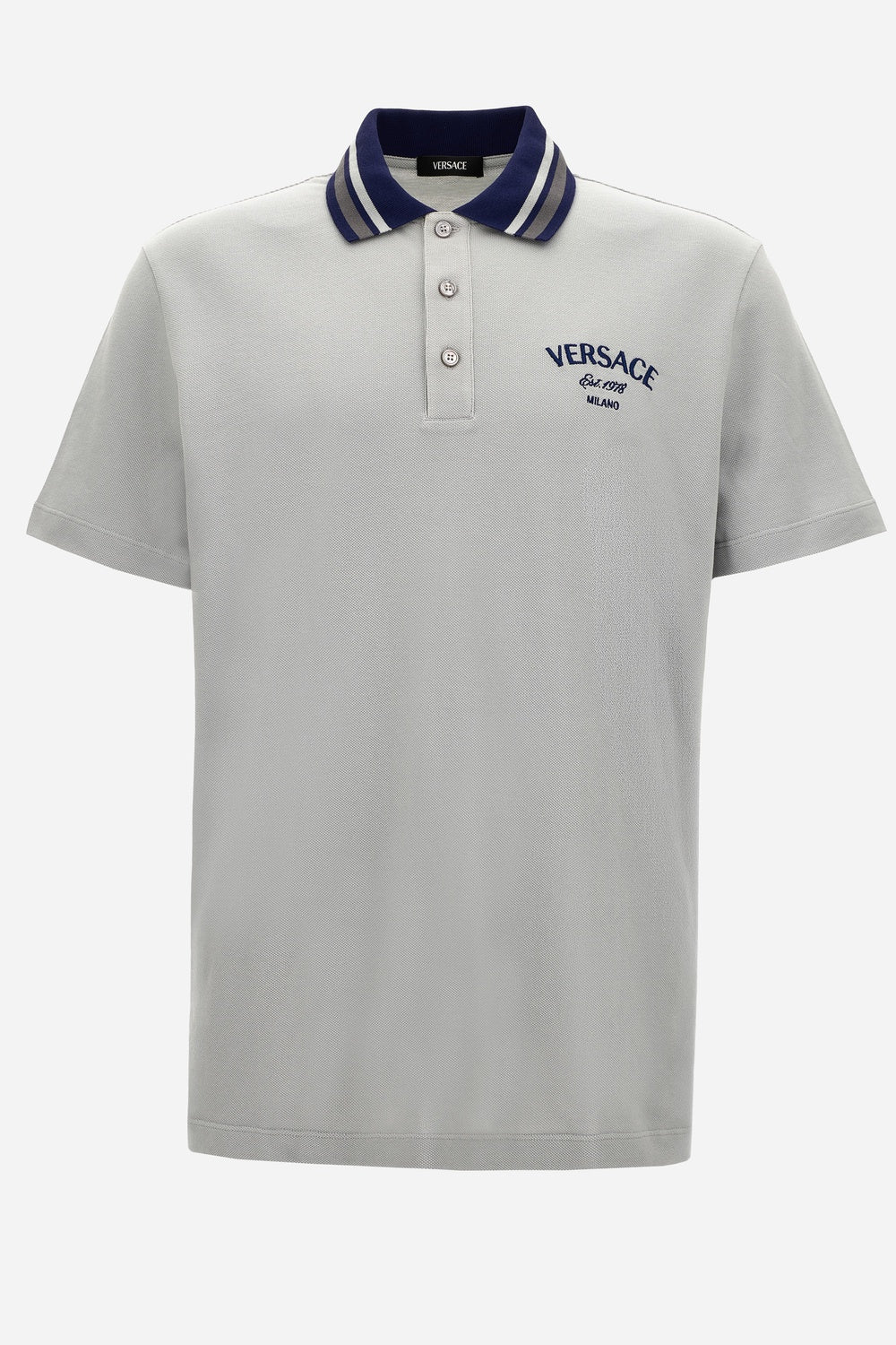 Versace — Polo In Cotton Piquet + Versace Milano Embroidery