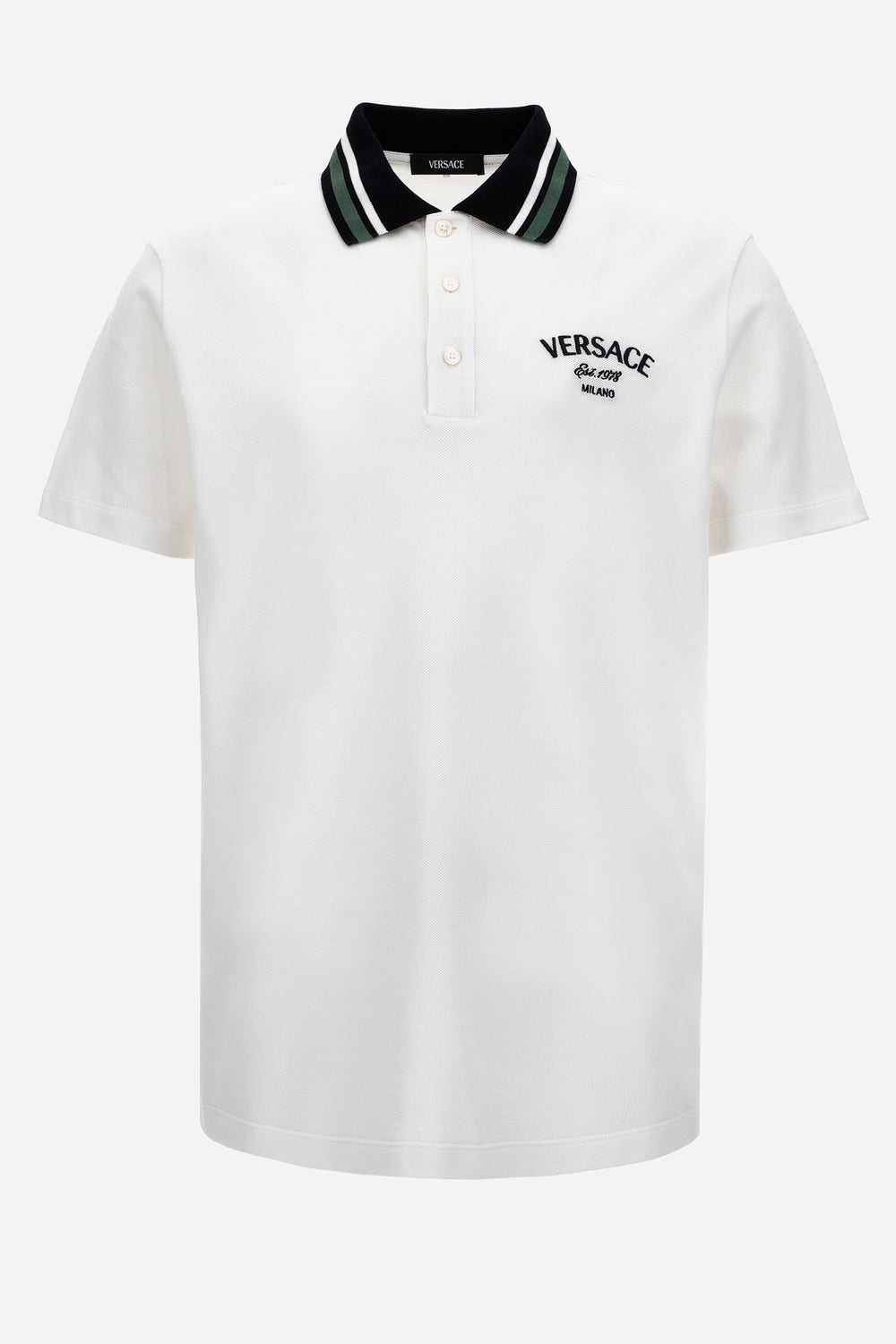 Versace — Polo In Cotton Piquet + Versace Milano Embroidery