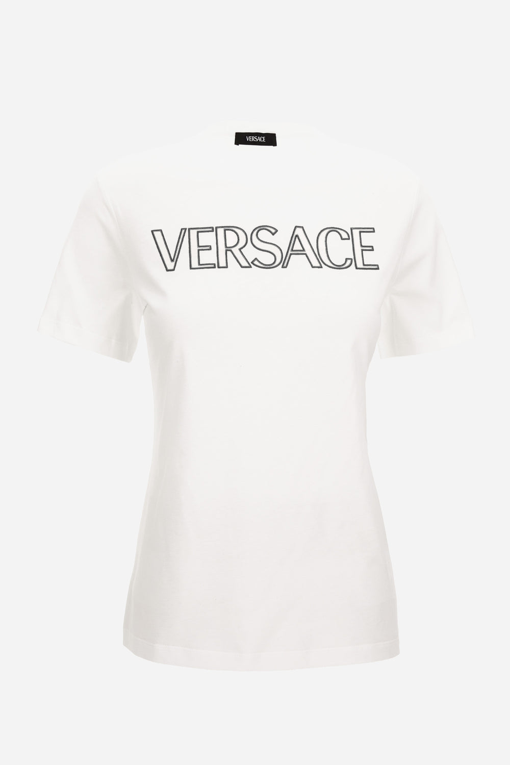 Versace — T-Shirt In Jersey Fabric-Versace Outline Embroidery