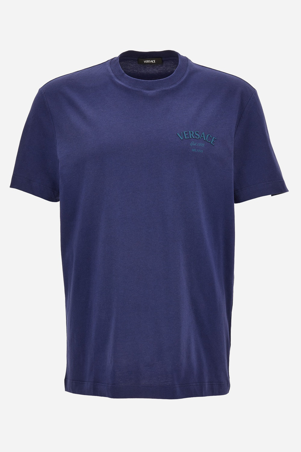 Versace — T-Shirt In Jersey Fabric + Versace Stamp Print