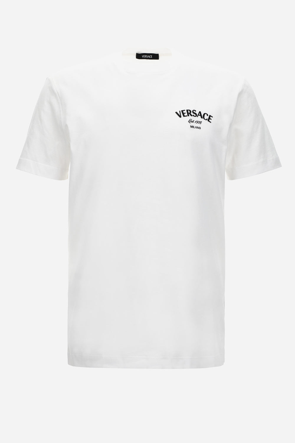 Versace — T-Shirt In Jersey Fabric + Versace Stamp Print