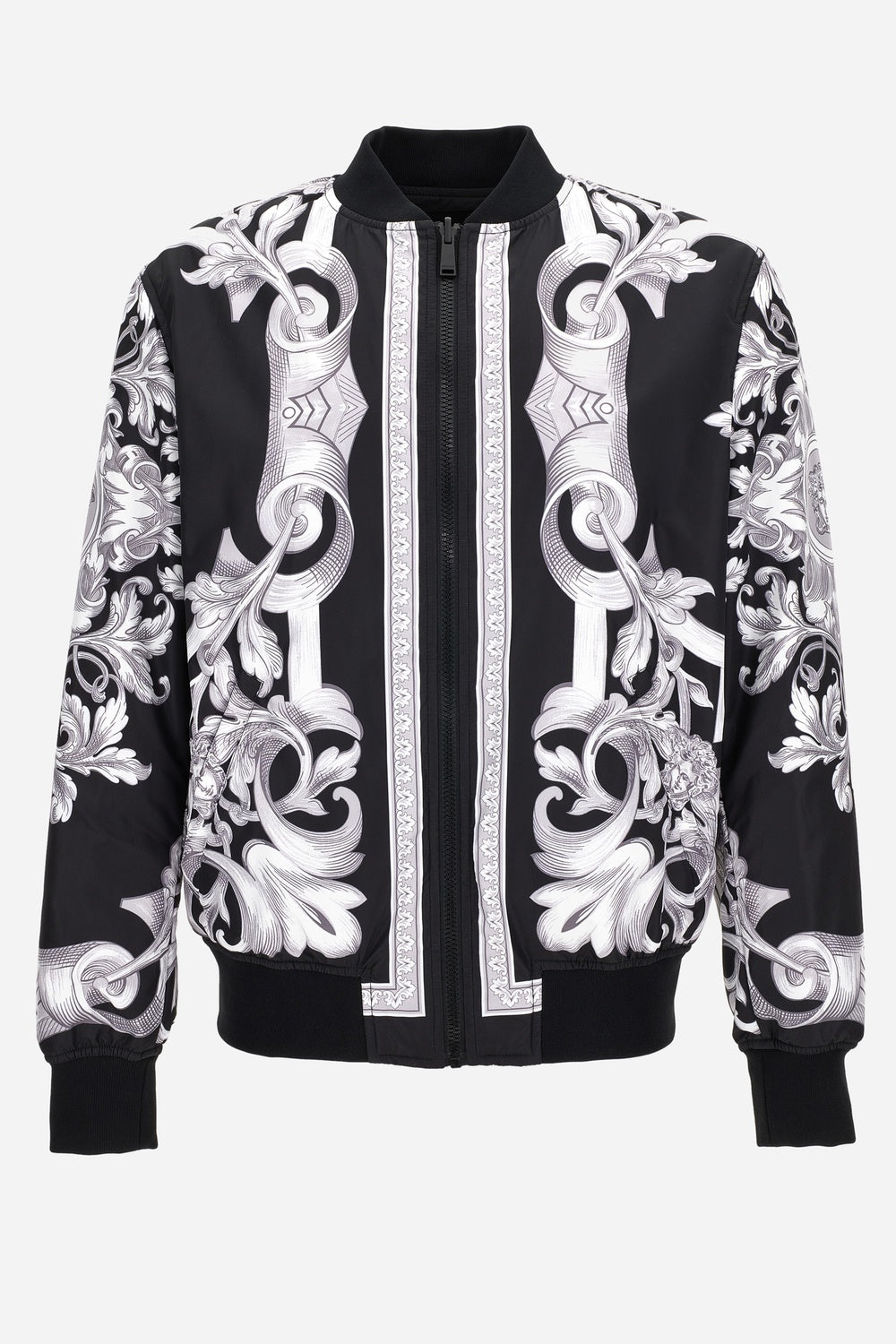 Versace — Blouson In Architectural Baroque Print Fabric + Plain Technical Fabric