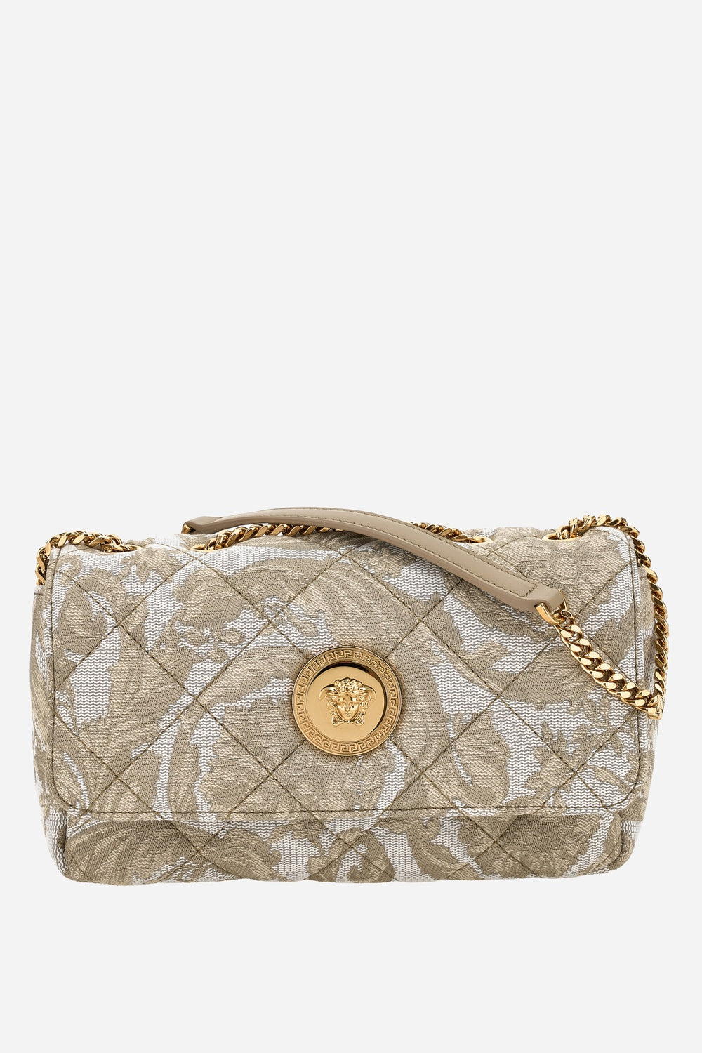 Versace — Icon Sm Shoulder Bag In Jacquard Fabric-Calf Leather