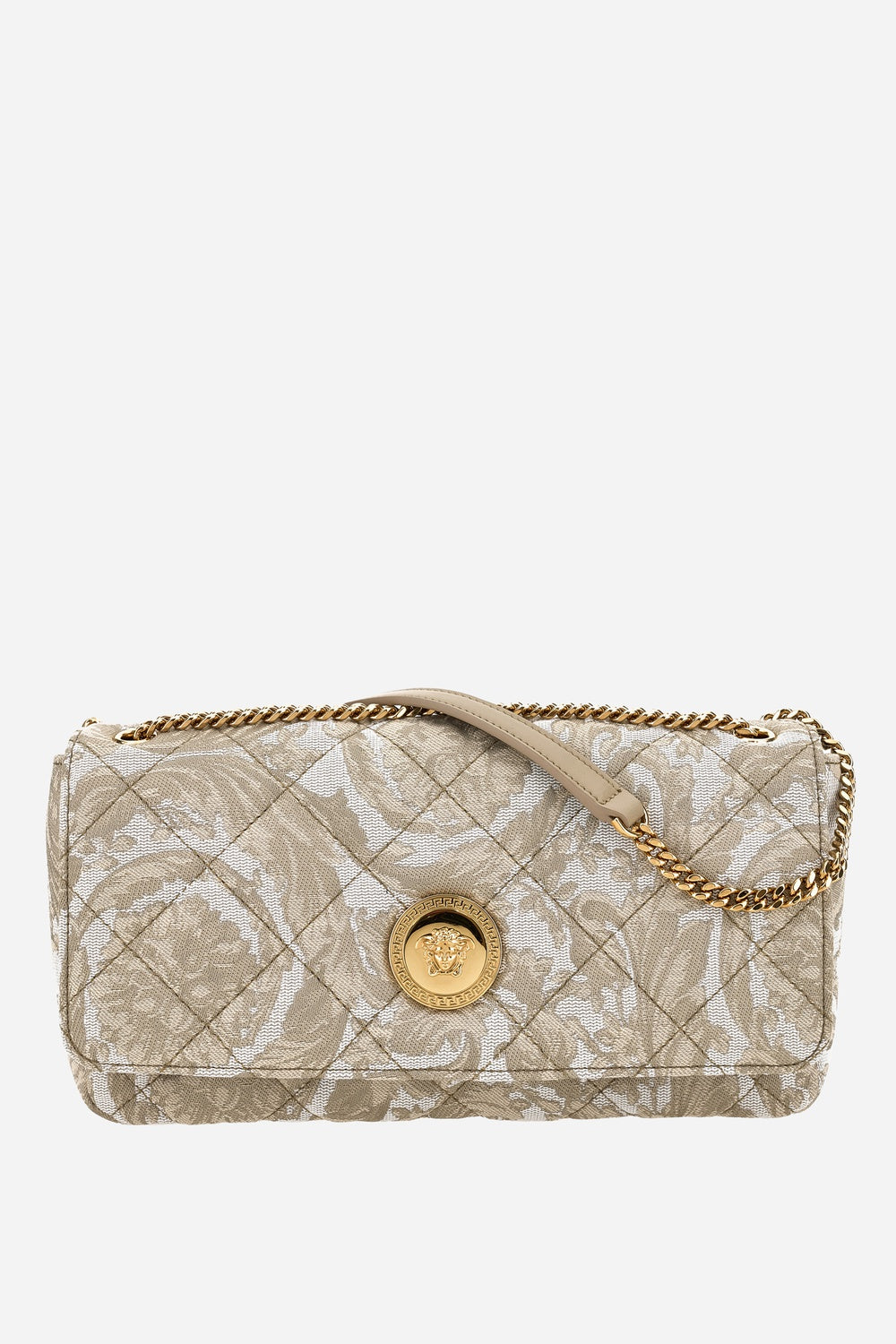 Versace — Icon Md Shoulder Bag In Jacquard Fabric-Calf Leather
