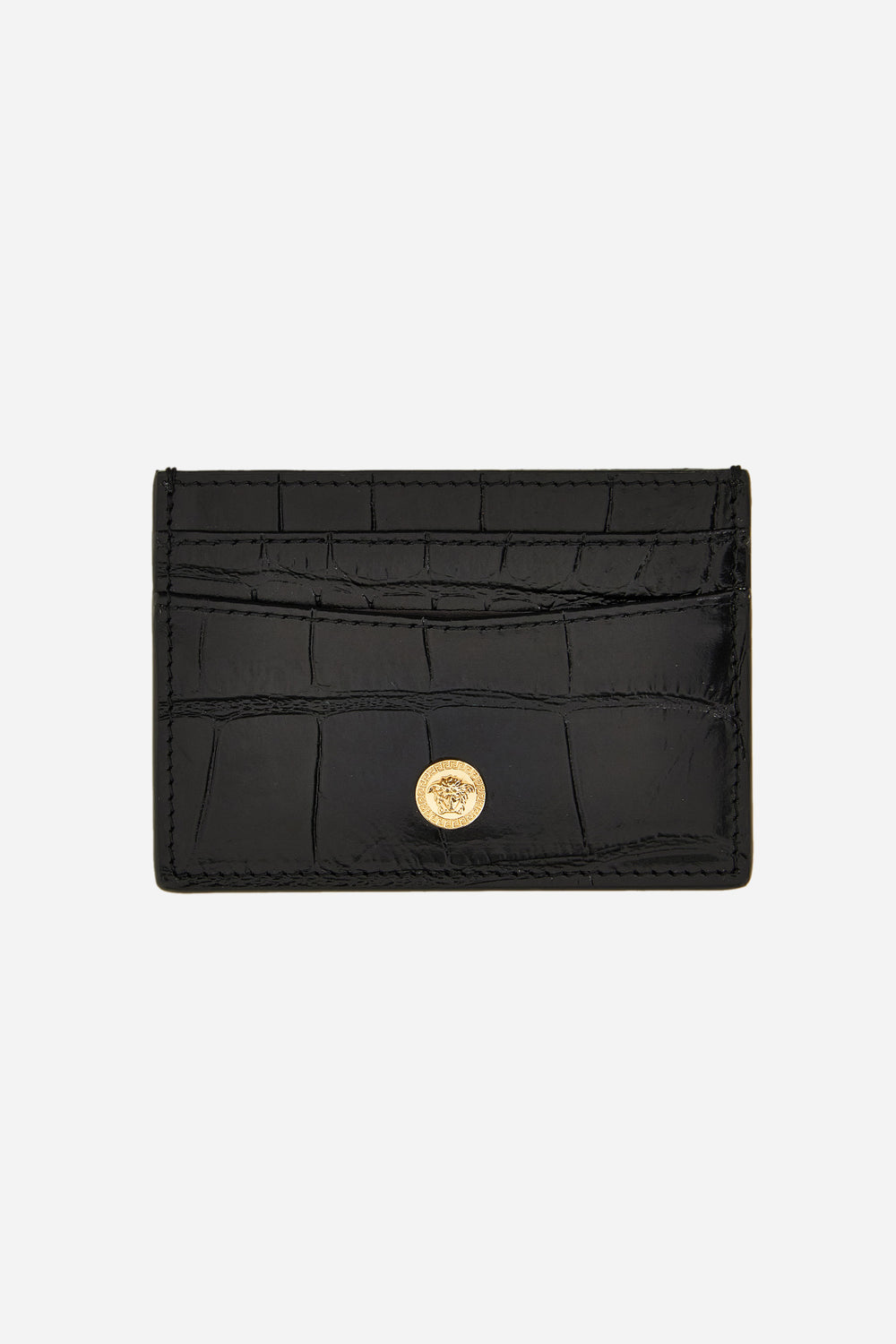 Versace — Icon Card Holder In Embossed Croc Calf Leather