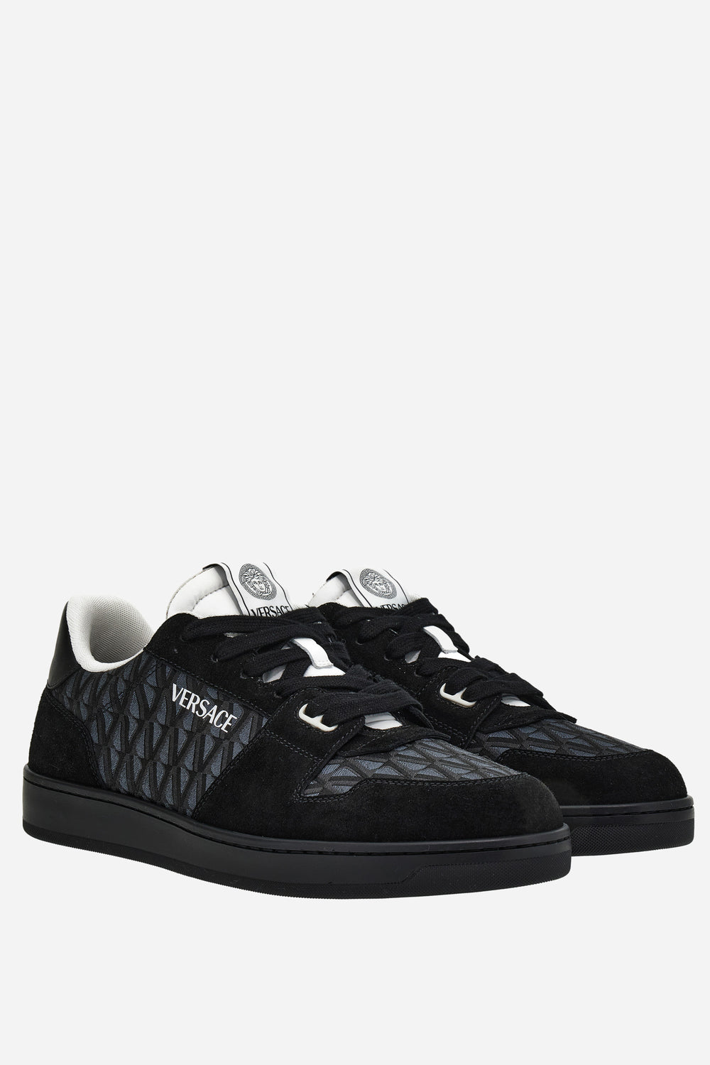 Versace — New Basket Sneakers In Suede+Jacquard V+Calf Leather