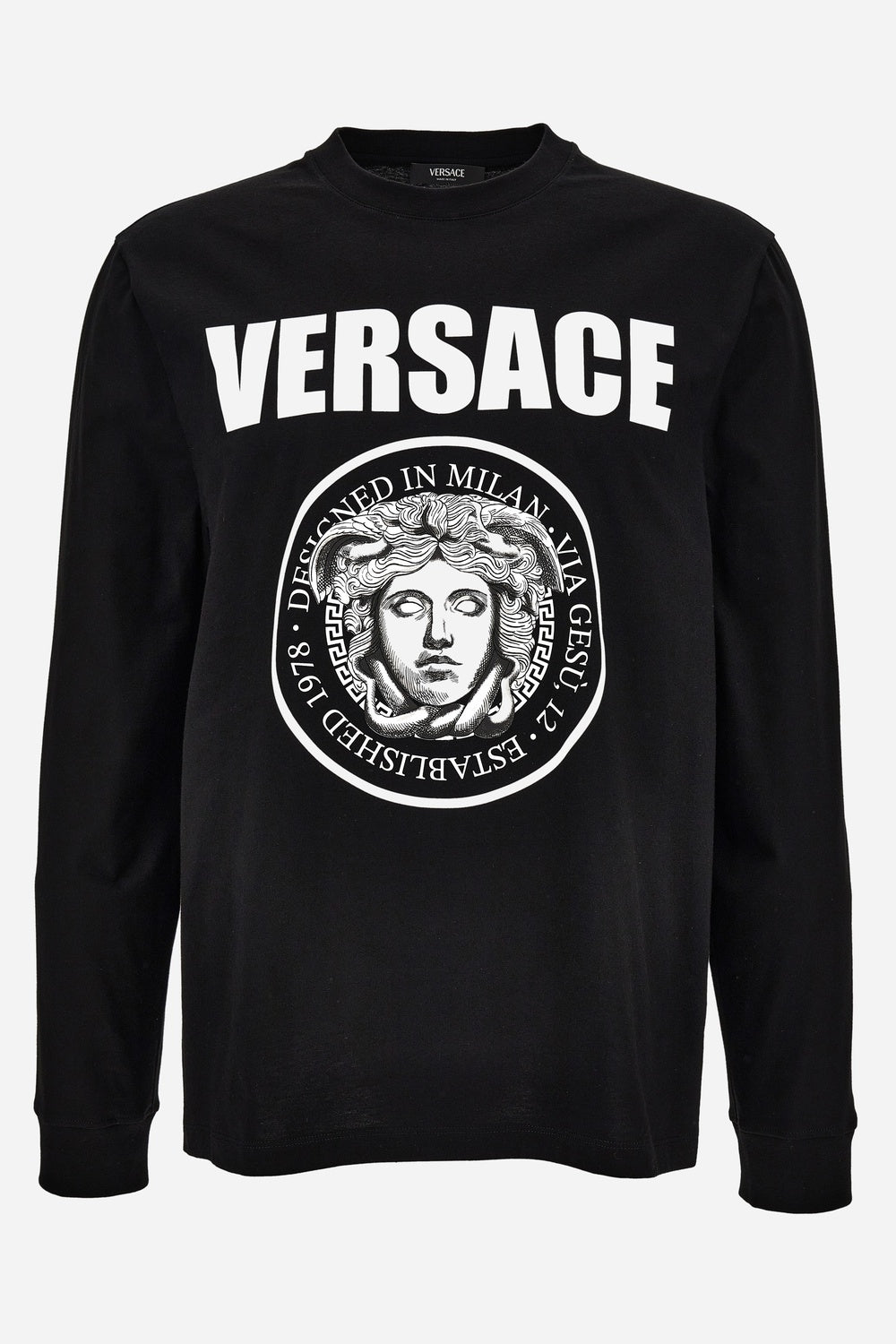 Versace — T-Shirt In Compact Cotton Jersey Fabric + Double-Sided Medusa Rock Print