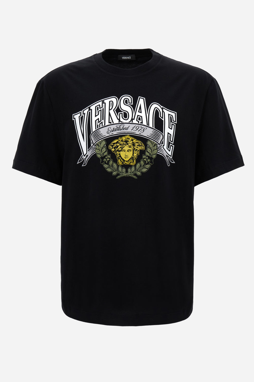 Versace — T-Shirt In Cotton Jersey Fabric + Medusa Crest Prin