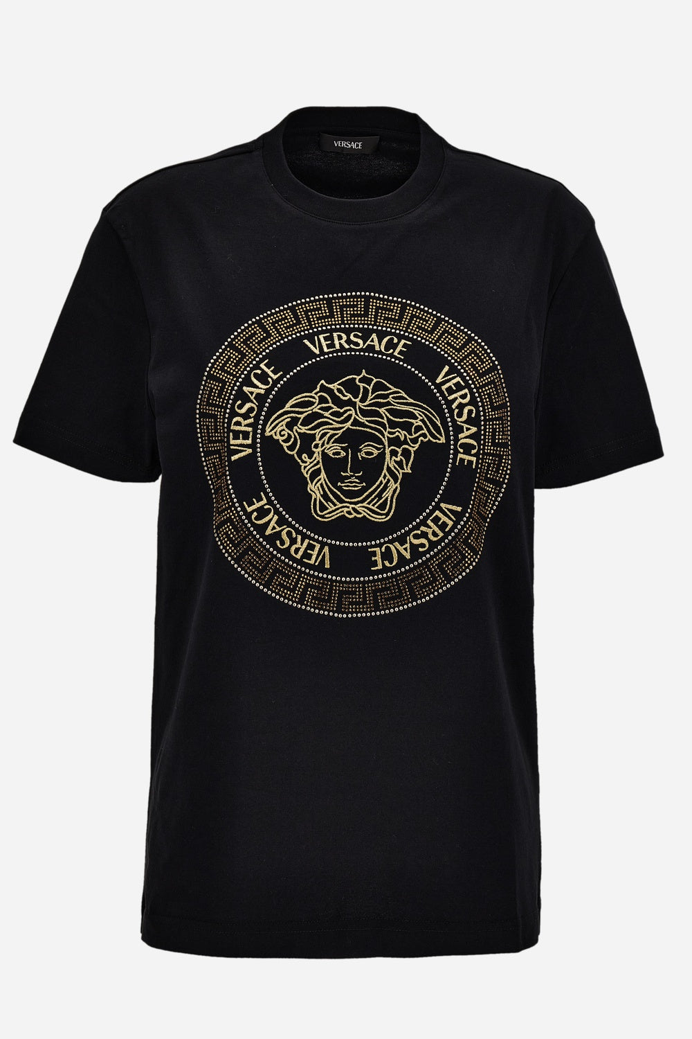 Versace — T-Shirt In Cotton Jersey-Medusa Versace Greca Thread Embroidery