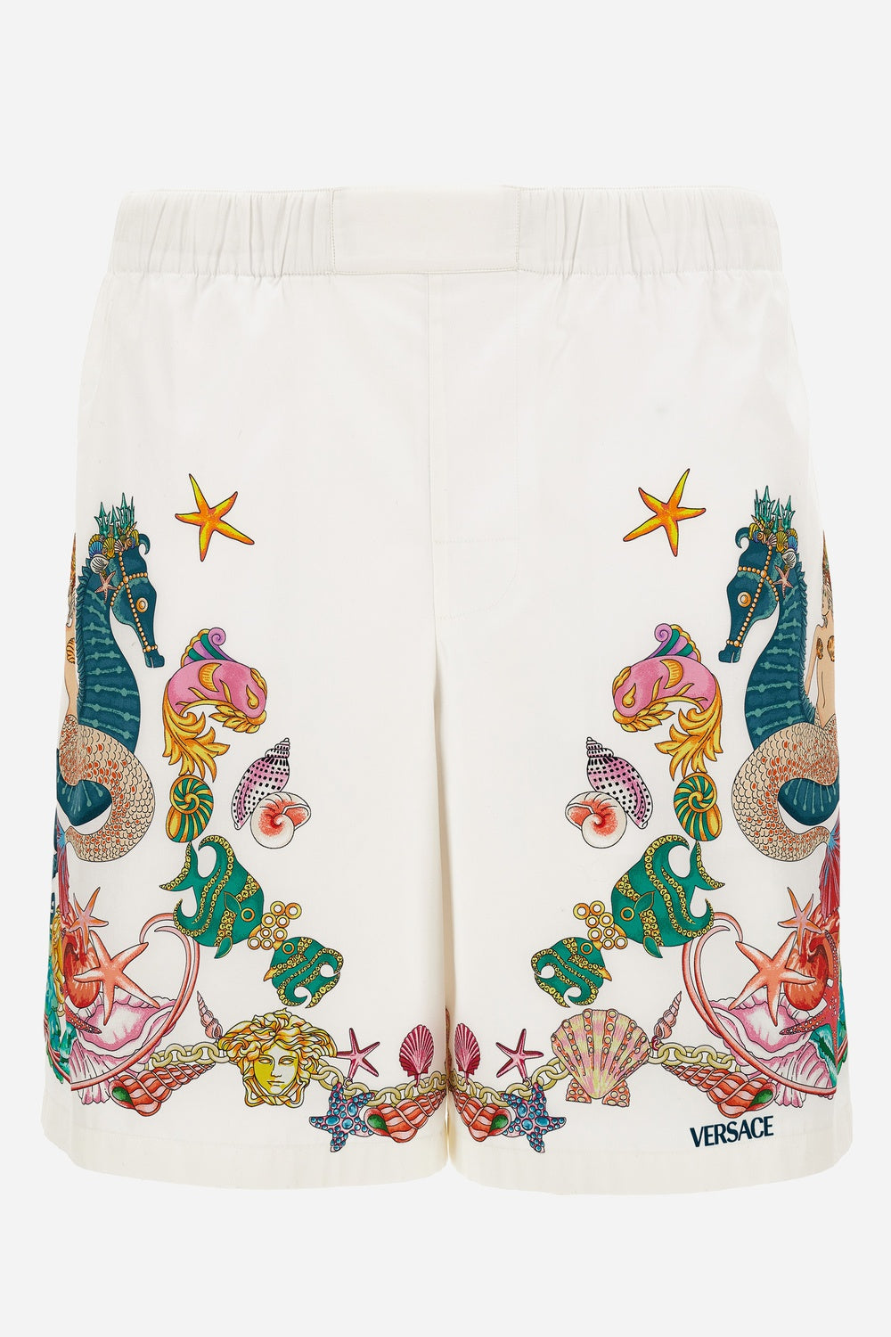Versace — Shorts In Poplin Fabric Coral Theatre Crest Print