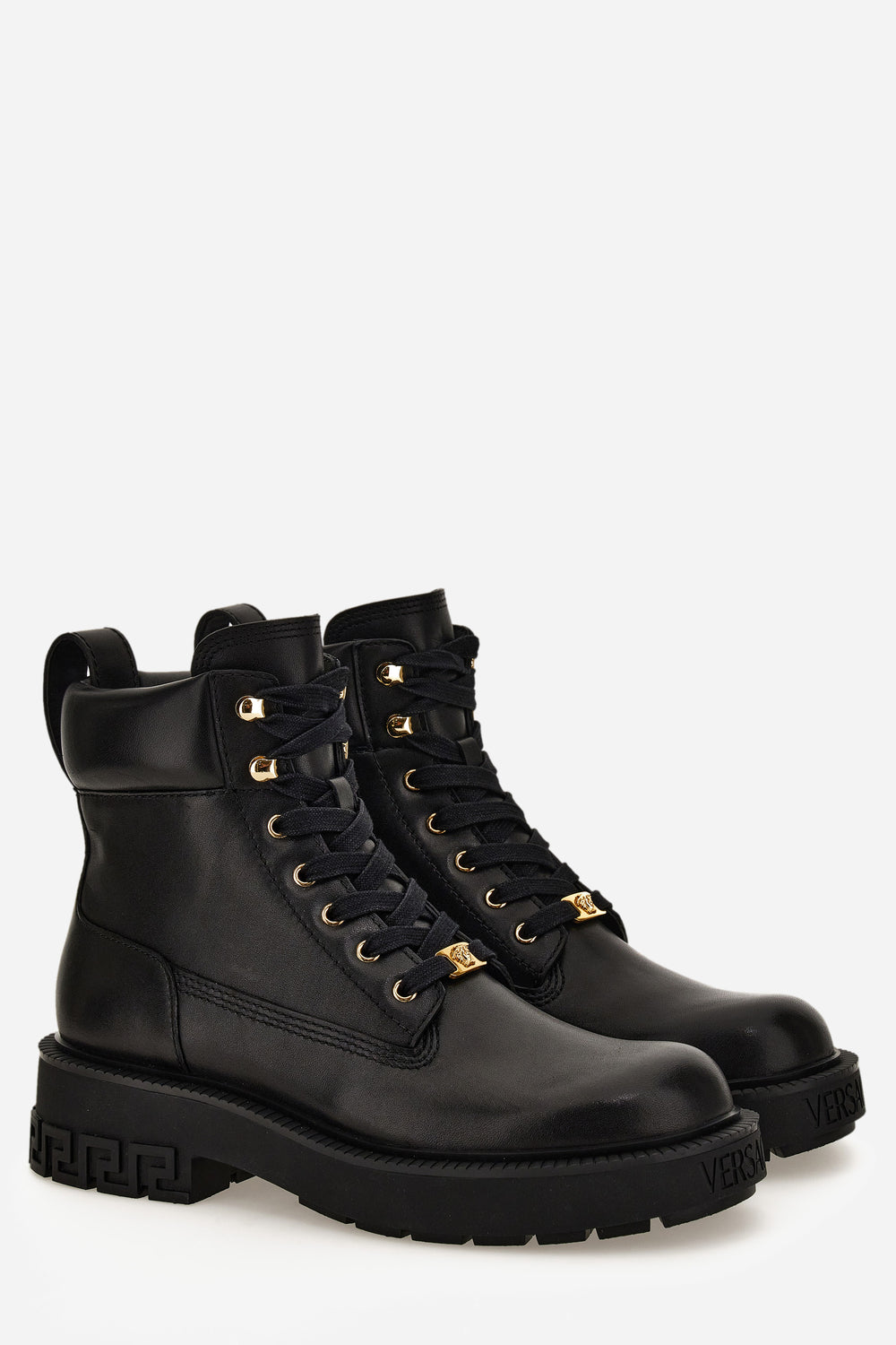 Versace — Versace Tank Lace Up Ankle Boot In Calf Leather