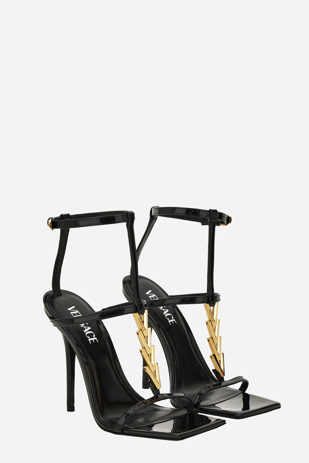 Versace — V2025 Chain Sandal In Patent Leather