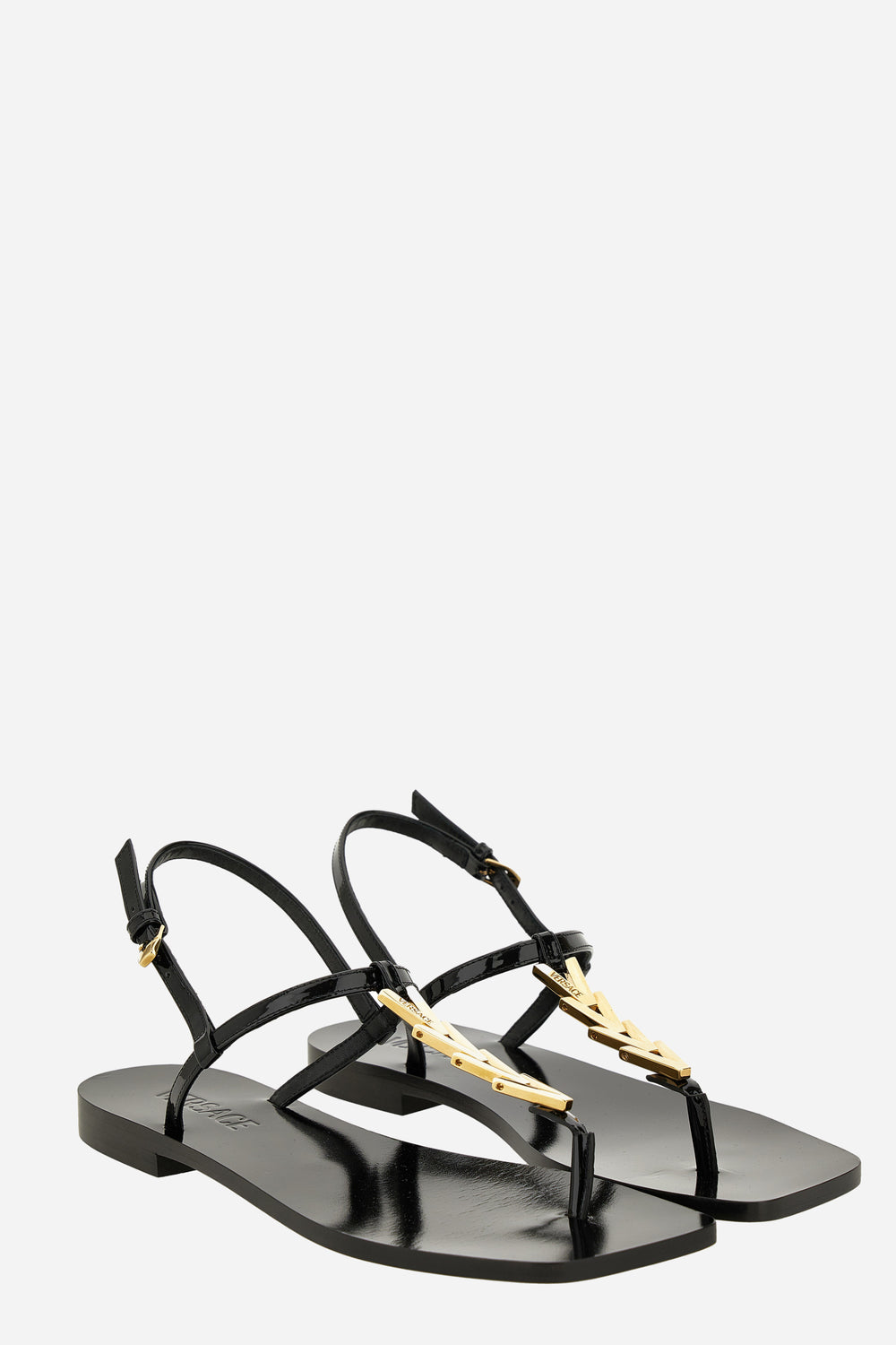 Versace — V2025 Chain Flat Sandal In Patent Leather