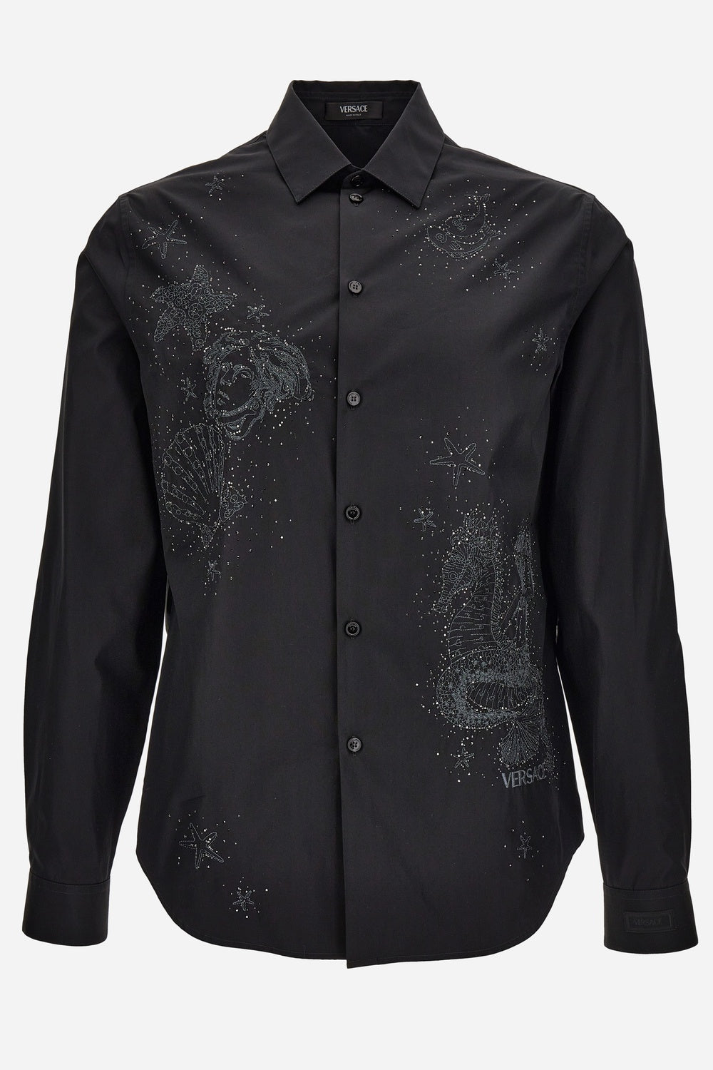 Versace — Evening Shirt In Cotton Poplin + Lurex And Bead Embroidery