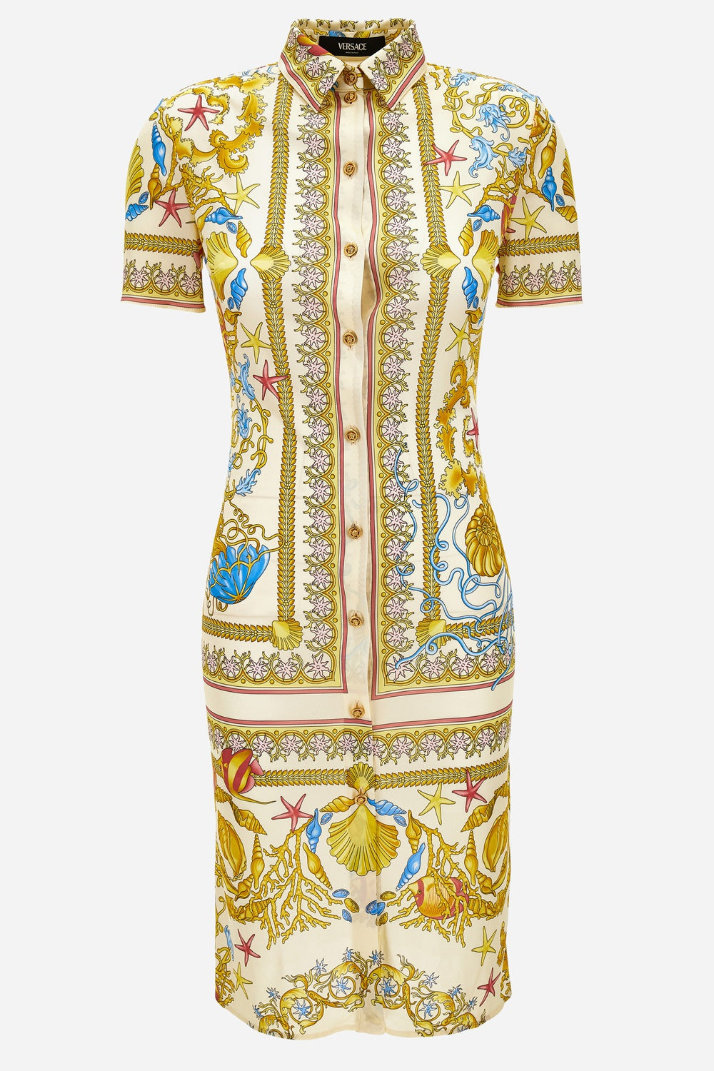 Versace — Dress In Underwater Barocco Foulard On Responsible Viscose Liquid Jersey