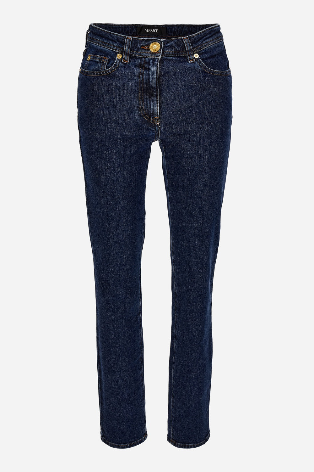 Versace — Pant Denim In Medium Stone Wash Stretch Denim With Medusa-Greca Embroidery