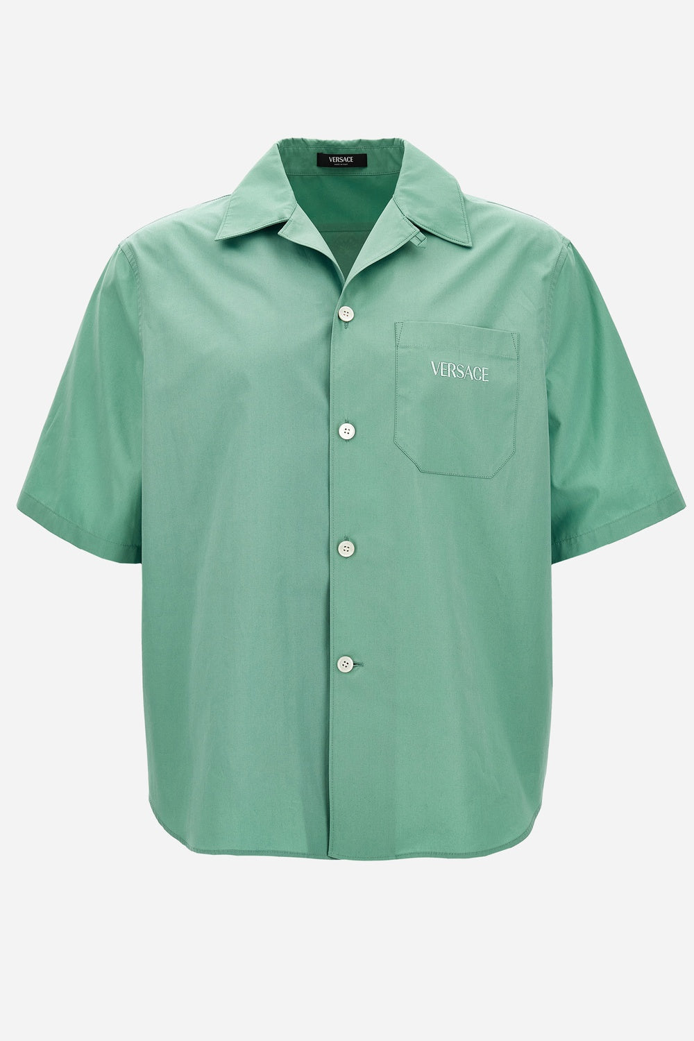 Versace — Informal Shirt In Cotton Poplin Fabric + Silk Twill Coral Theatre Print