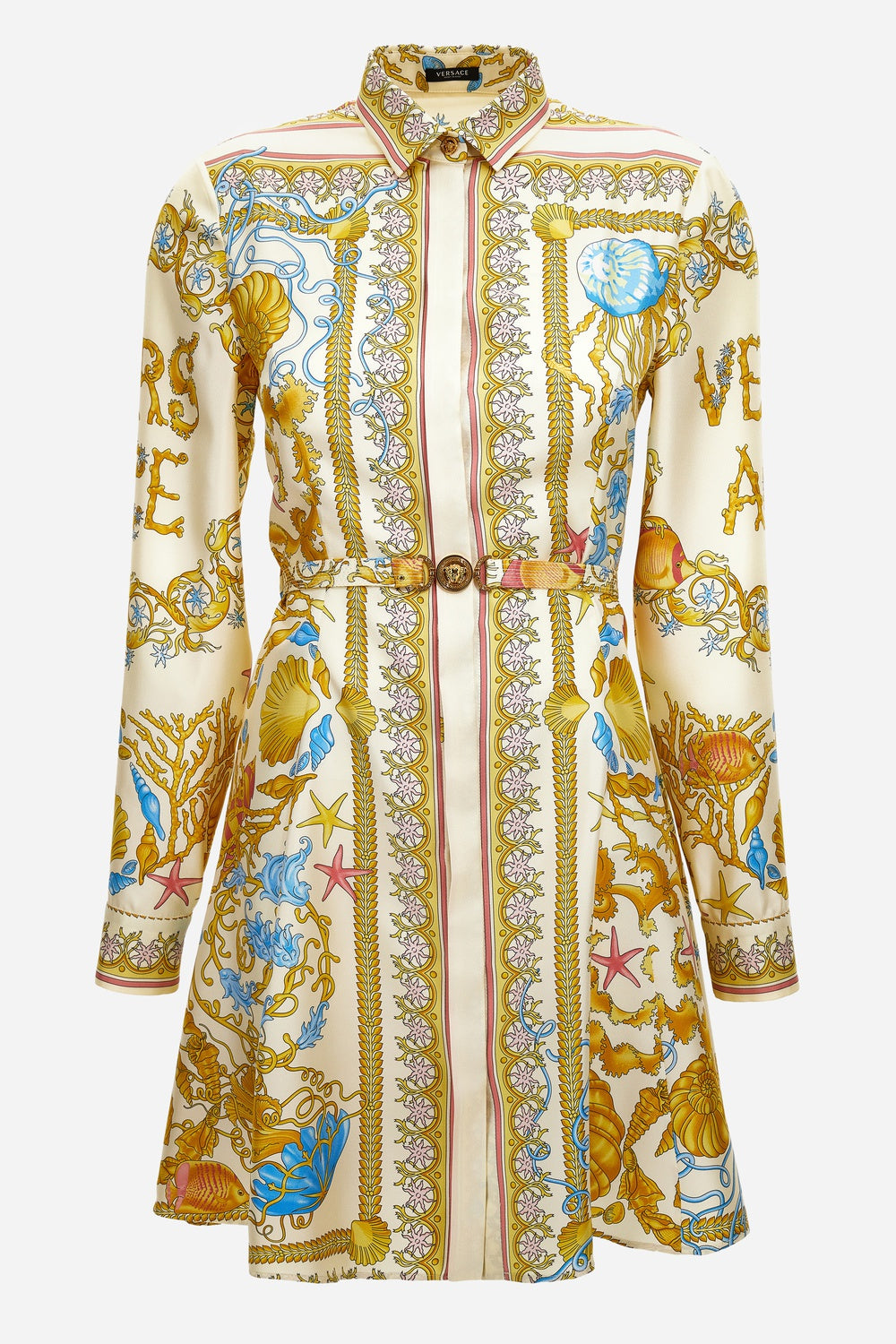 Versace — Dress In Underwater Barocco Foulard On Silk Twill