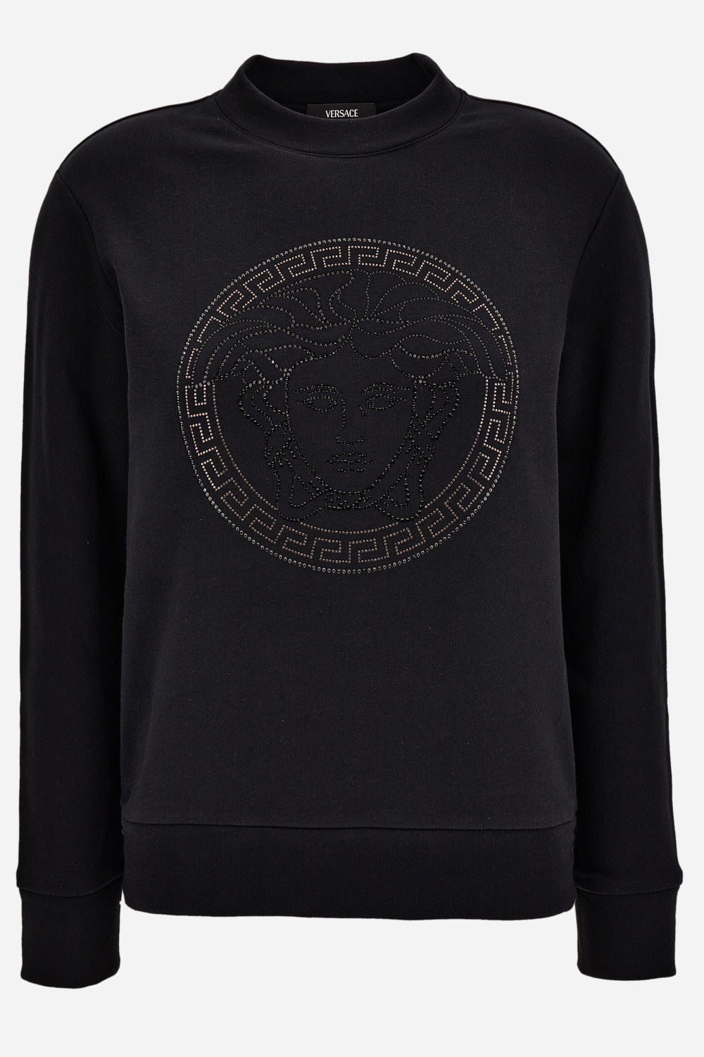 Versace — Sweatshirt In Sweatshirt Fabric With Medusa Rhinestone Embroidery-Greca Studs