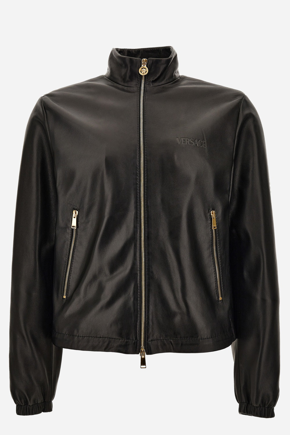 Versace — Blouson Leather In Shiny Plonge' Leather - Versace Logo