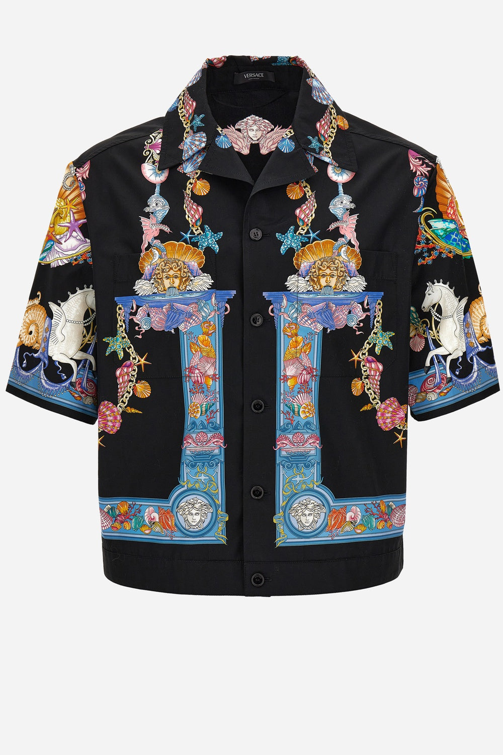 Versace — Informal Shirt In Cotton Poplin Coral Theatre Print