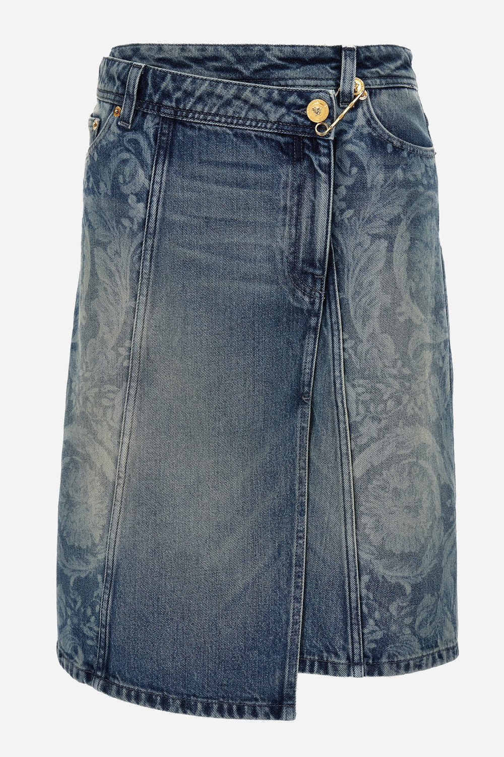 Versace — Skirt Denim In Blue With Barocco Laser Inserts