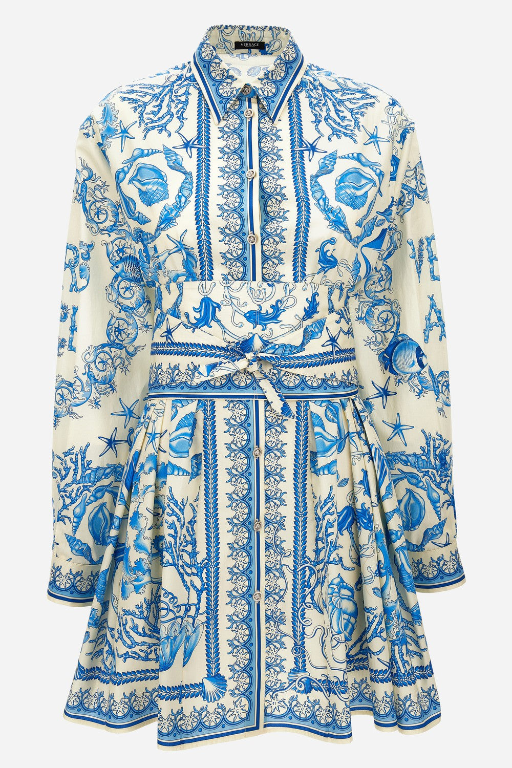 Versace — Dress In Underwater Barocco Bicolour Foulard On Cotton Poplin