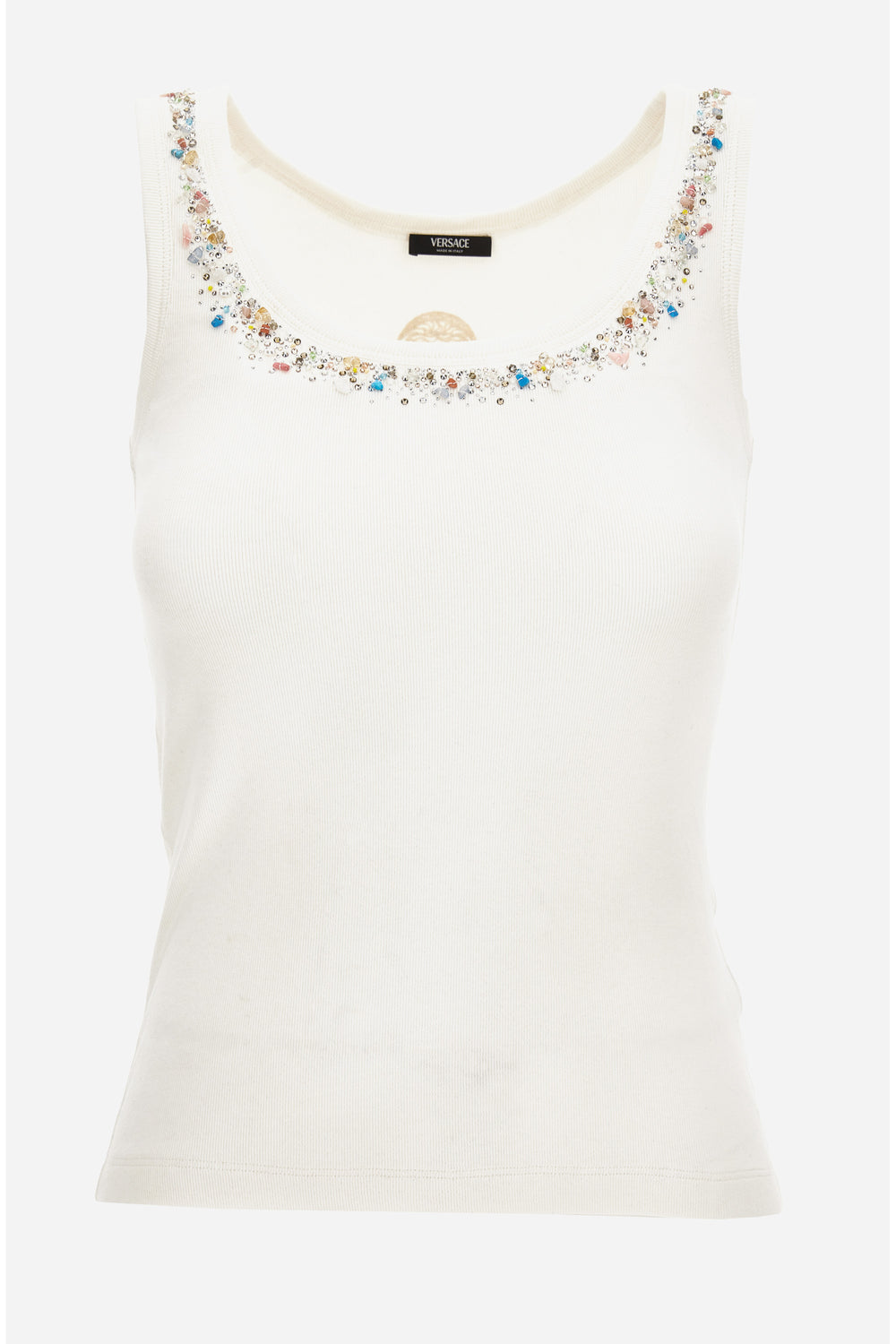 Versace — Tank Top In Cotton Stretch Rib Embroidery