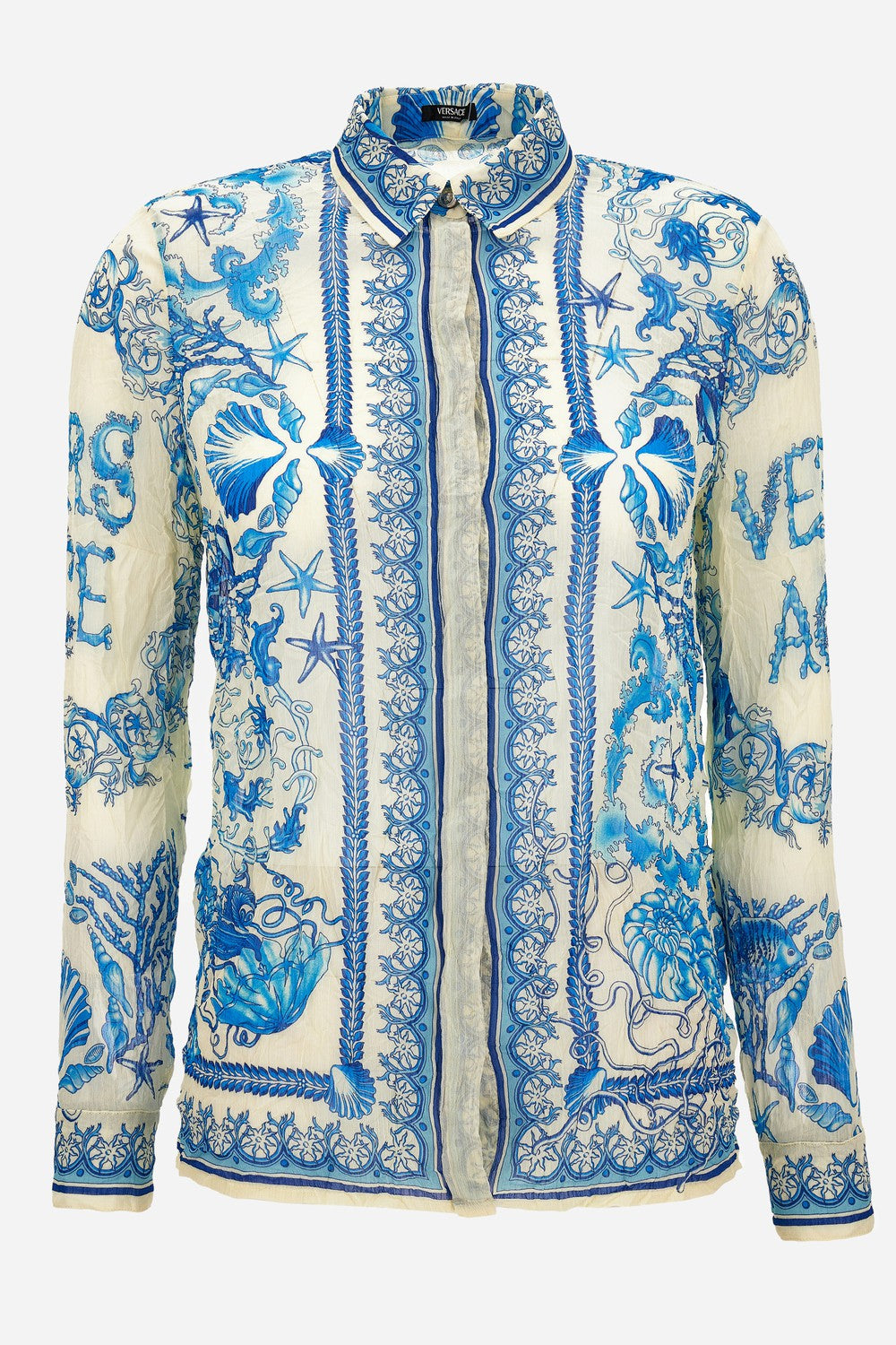 Versace — Formal Shirt In Underwater Barocco Bicolour Foulard On Techno Creponne