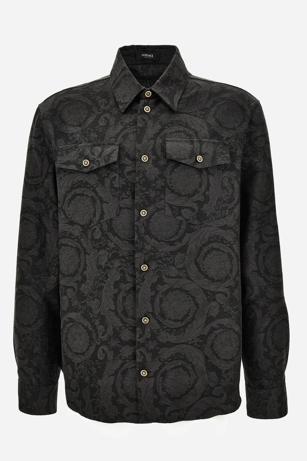 Versace — Shirt Denim In Chambray Cotton Viscose Barocco Jacquard