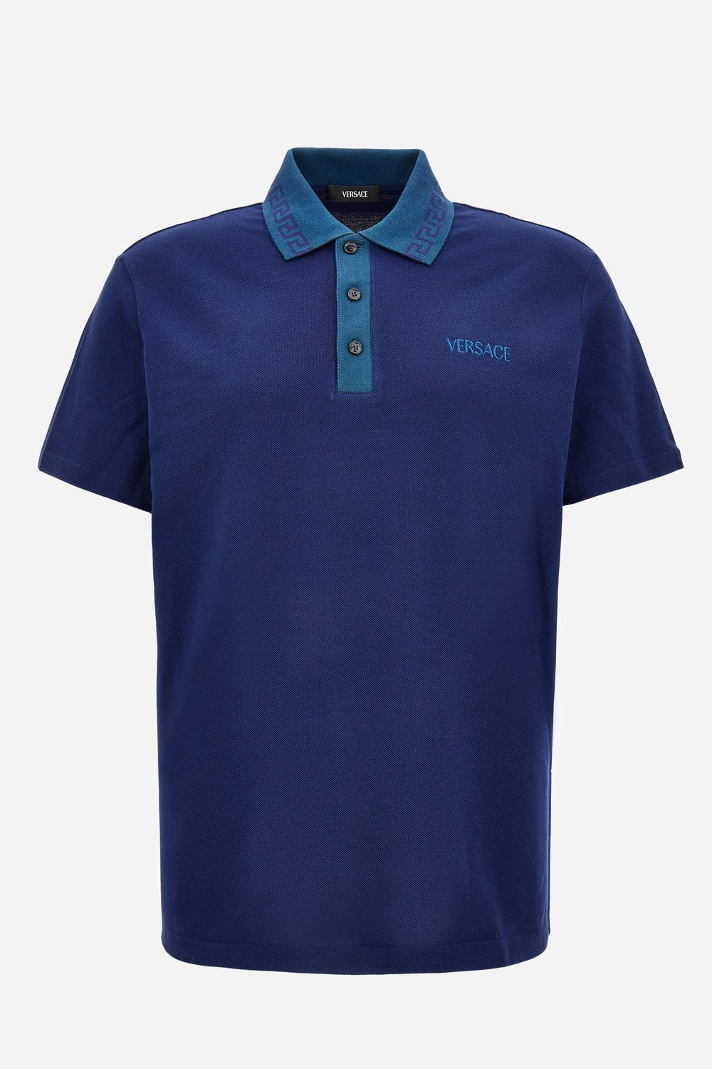 Versace — Polo In Piquet Fabric - Greek Key Collar