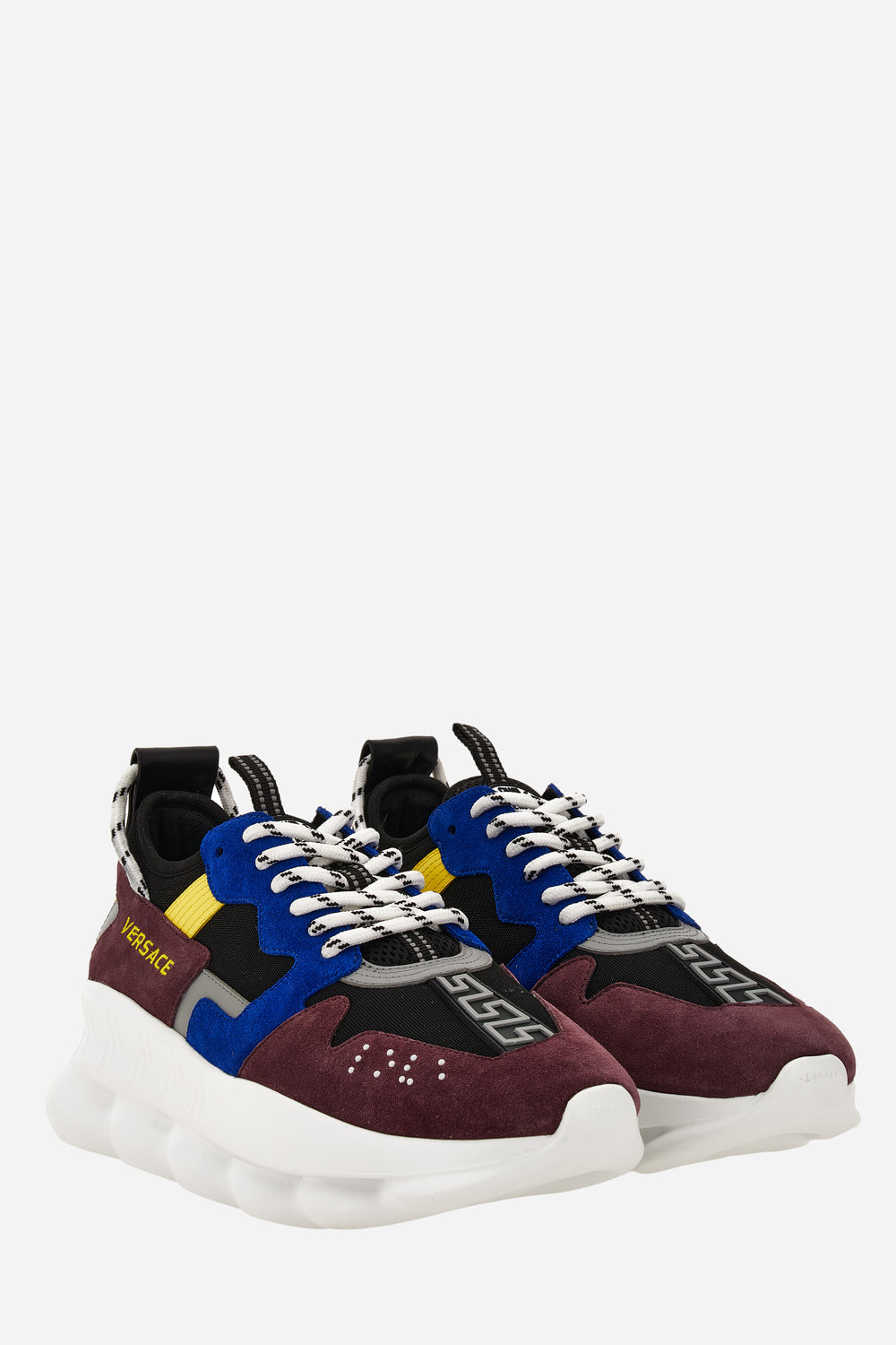 Versace — Chain Reaction Low Top In Split Leather-Fabric-Calf Leather