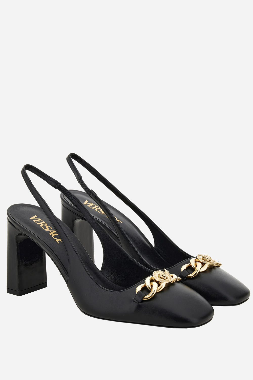 Versace — Icon Chain Sling Back In Calf Leather
