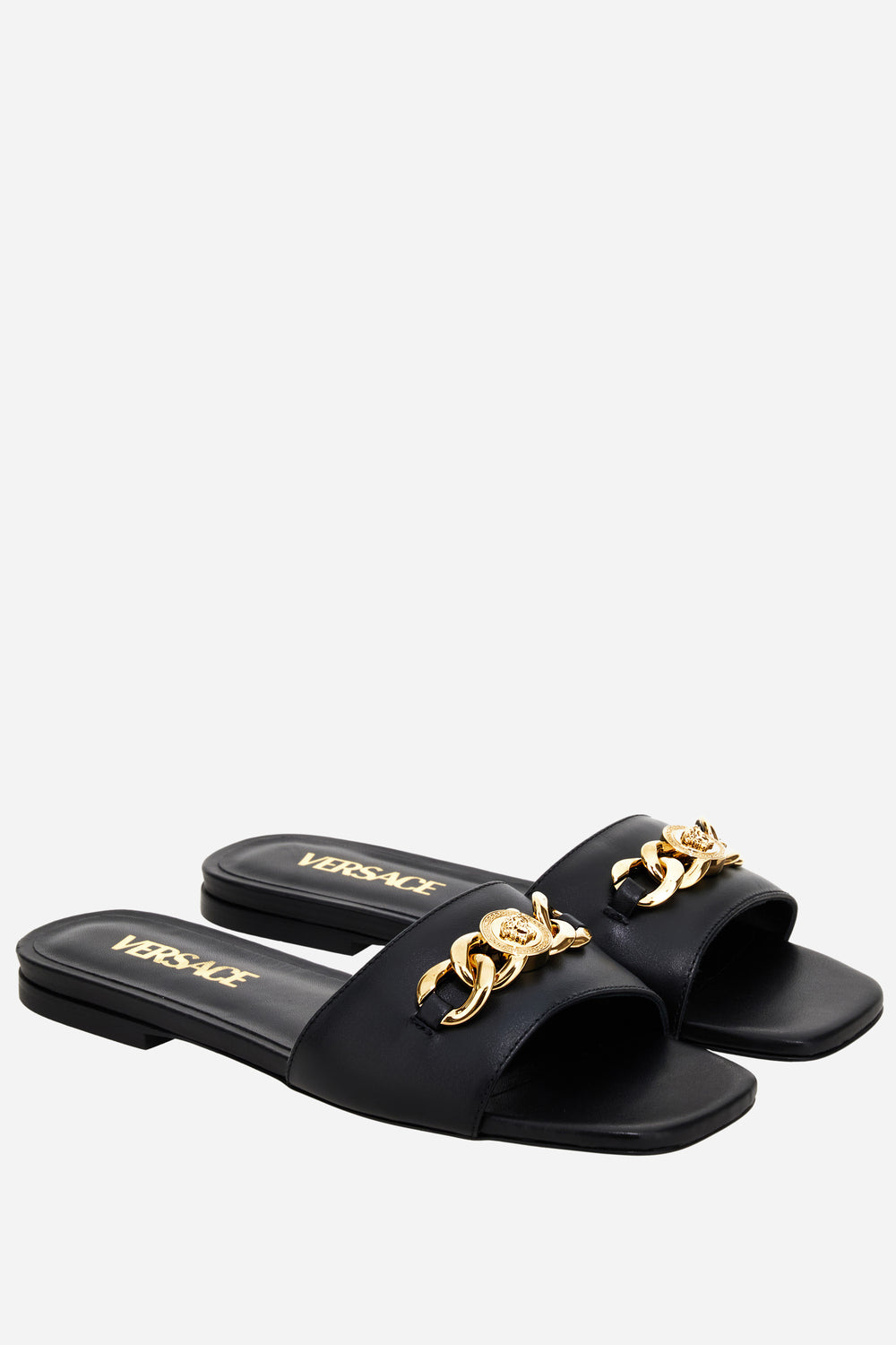 Versace — Icon Chain Flat Sandal In Calf Leather