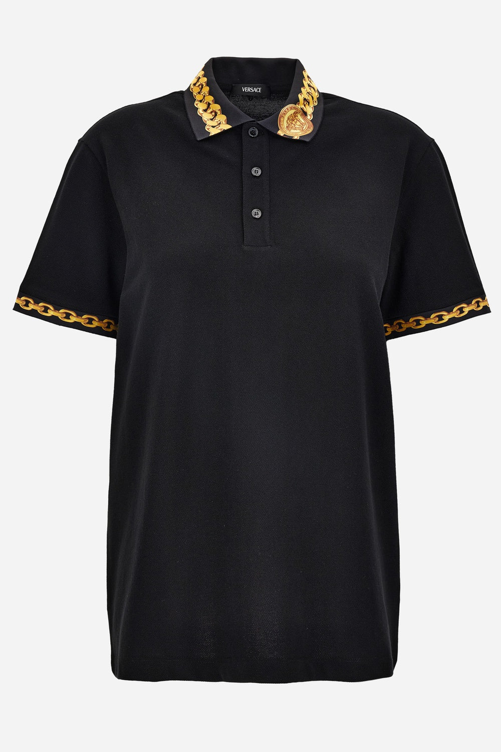 Versace — Polo In Piquet Fabric-Chain Print