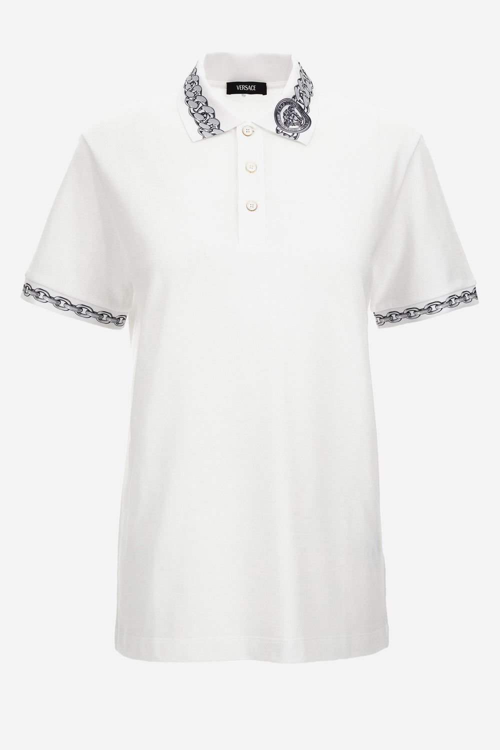 Versace — Polo In Piquet Fabric-Chain Print