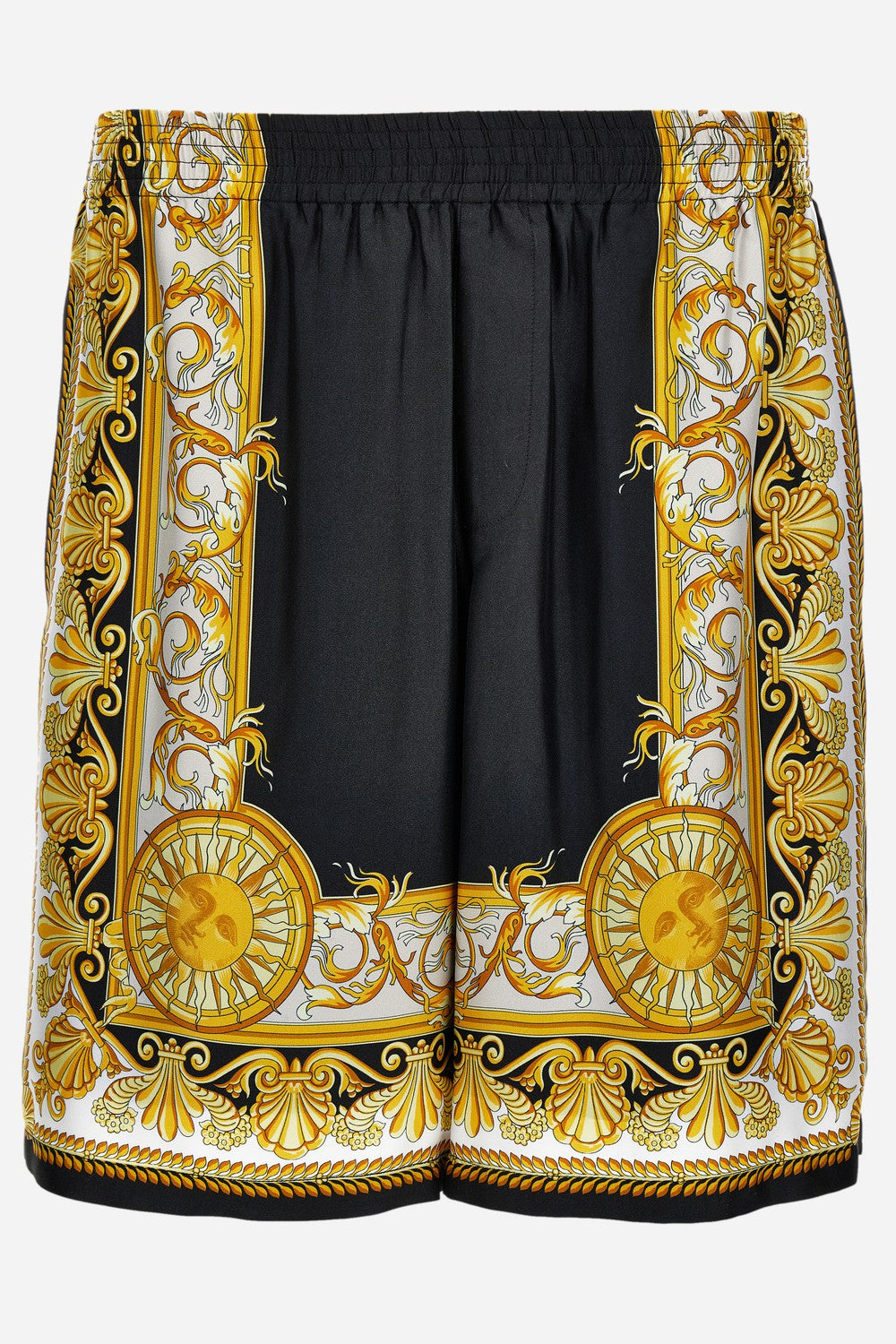 Versace — Shorts In Barocco Palm Print Silk Fabric