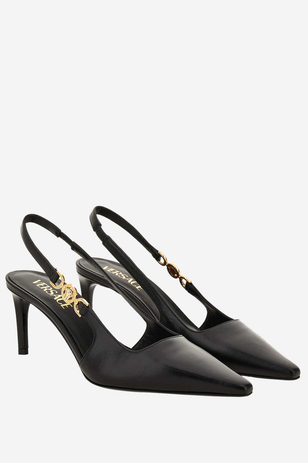 Versace — Medusa 95 Sling Back H.70 In Shiny Calf Leather-Metal Hardware